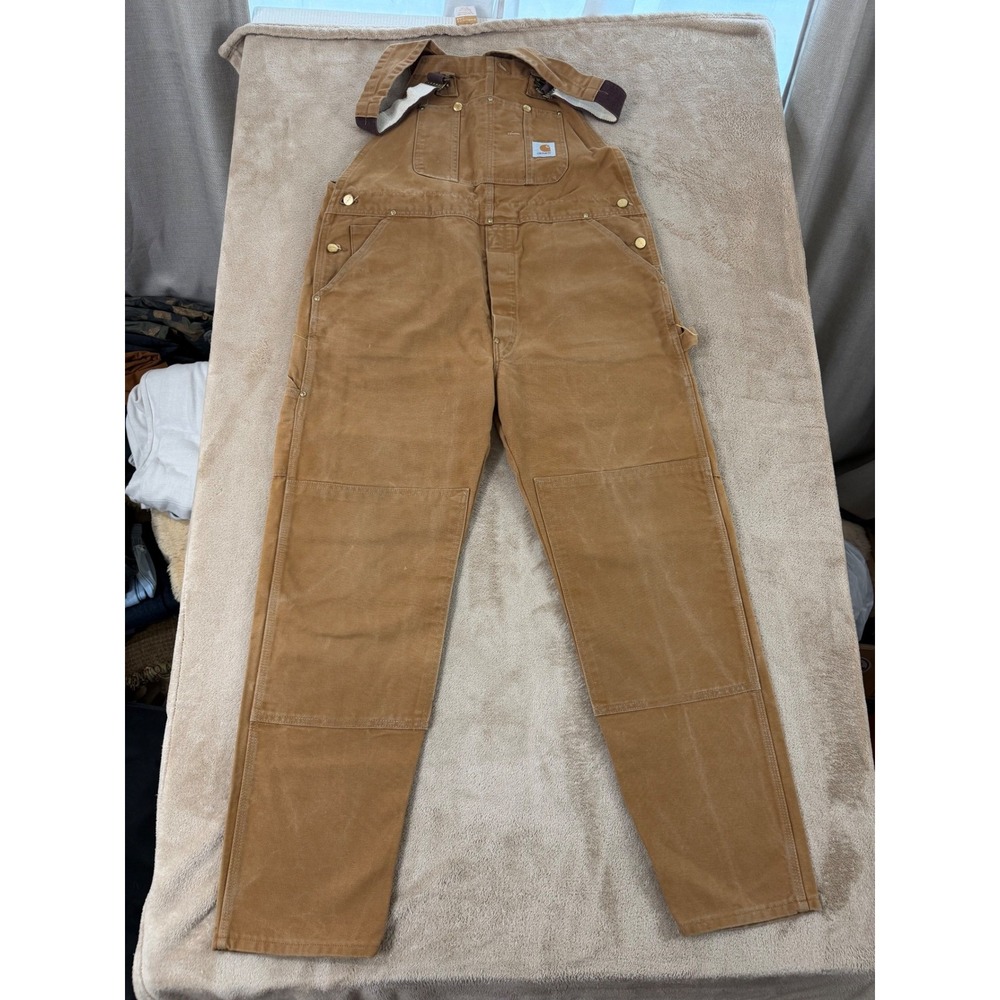 Carhartt R01 BRN Duck Bib Overall Men 40x30 Brown Double Knee Work Dungarees EUC